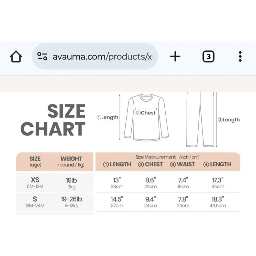 Avauma 2pc PJ Set sz XS/6-12M Infant Lot of 3 Pair Boy/Girl/Neutral